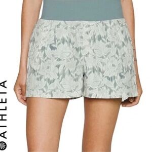 Athleta Light Gray Floral Lace-Overlay Shorts